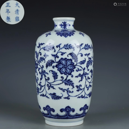 A Chinese Blue and White Floral Scrolls Vase Qing Dyn.