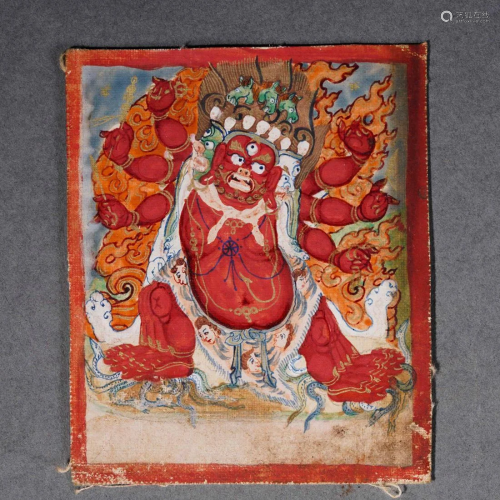 A Tibetan Thangka of Wrathful Protector