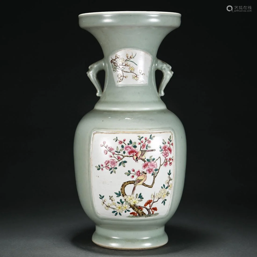 A Chinese Famille Rose Blooms Vase Qing Dyn.