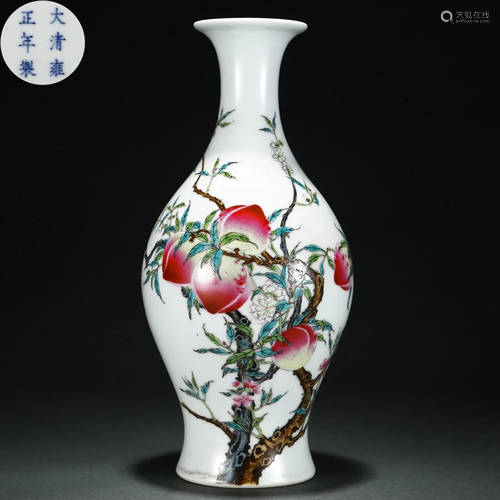 A Chinese Famille Rose Peaches Vase Qing Dyn.