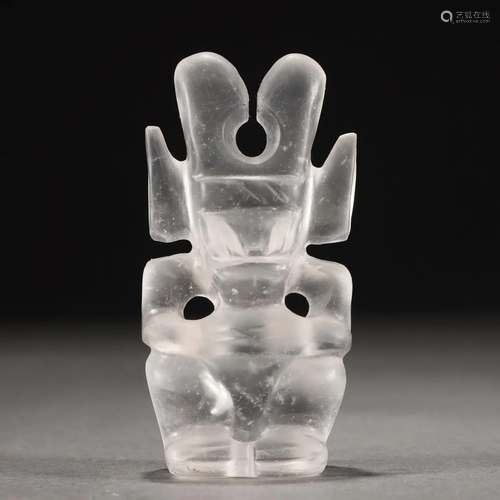 A Chinese Carved Rock Crystal Mythical Figure Shang Dyn.