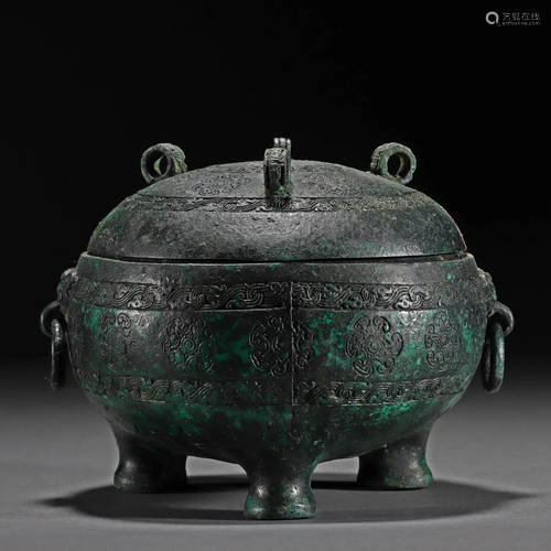 A Chinese Bronze Wine Vessel Ding Shang Dyn.