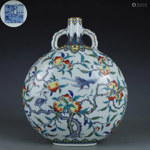 A Chinese Doucai Glaze Moon Flask Qing Dyn.