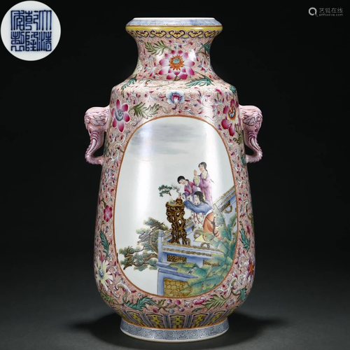 A Chinese Famille Rose Figural Story Vase Qing Dyn.