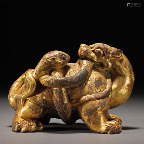 A Chinese Bronze-gilt Mythical Beast Han Dyn.