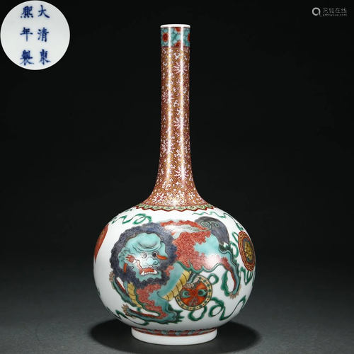 A Chinese Famille Verte Bottle Vase Qing Dyn.