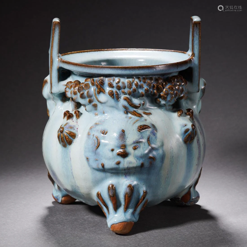 A Chinese Jun-ware Pottery Censer Qing Dyn.