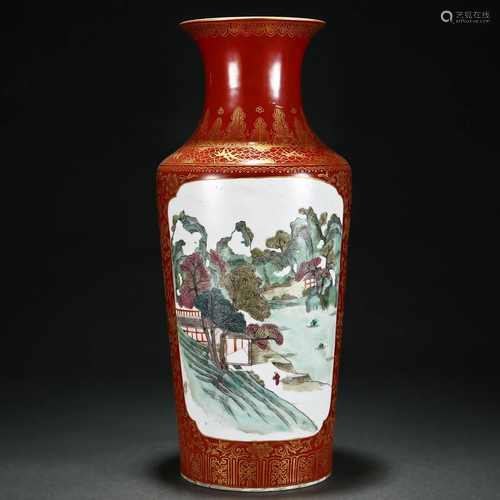 A Chinese Famille Rose Landscape Vase Qing Dyn.