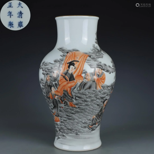 A Chinese Iron Red and Grisaille Glaze Vase Qing Dyn.