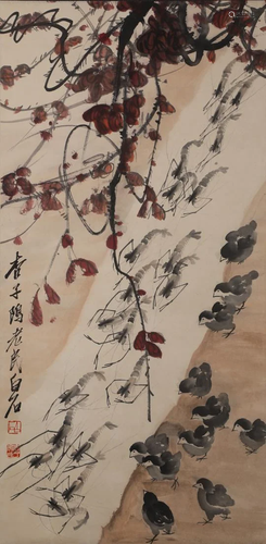 A Chinese Scroll Painting By Qi Baishi