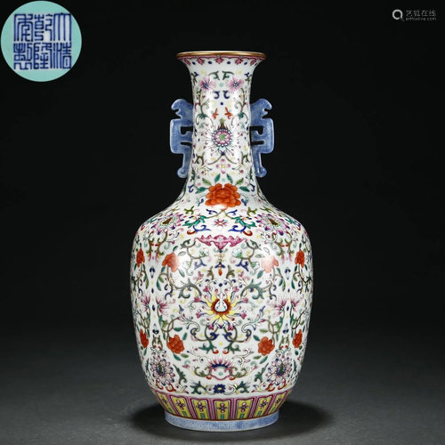 A Chinese Famille Rose Floral Vase Qing Dyn.