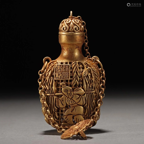 A Chinese Bronze-gilt Pomander Case Qing Dyn.