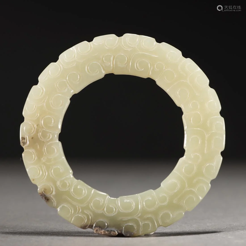 A Chinese Carved Jade Circular Ring Ming Dyn.