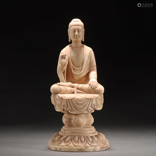 A Chinese Carved Marble Figure of Buddha Tang Dyn.