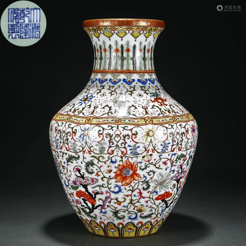 A Chinese Famille Rose Vase Zun Qing Dyn.