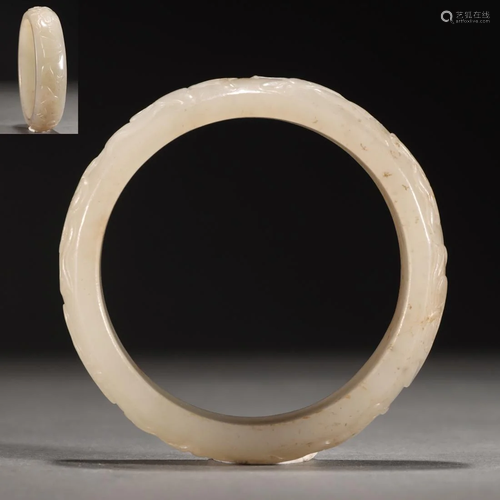 A Chinese Carved Jade Bangle Qing Dyn.