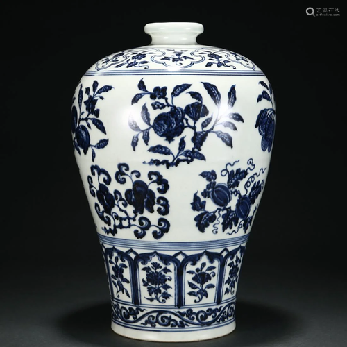 A Chinese Blue and White Vase Meiping Qing Dyn.