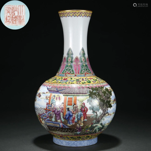 A Chinese Famille Rose Figural Story Vase Qing Dyn.