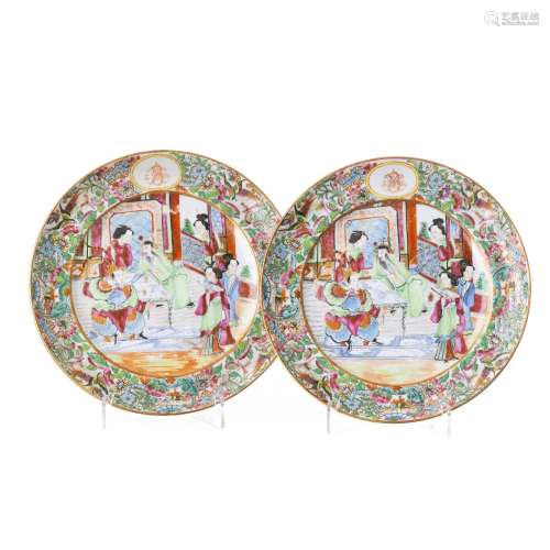 Pair of Chinese porcelain monogrammed mandarin plates, Tongz...