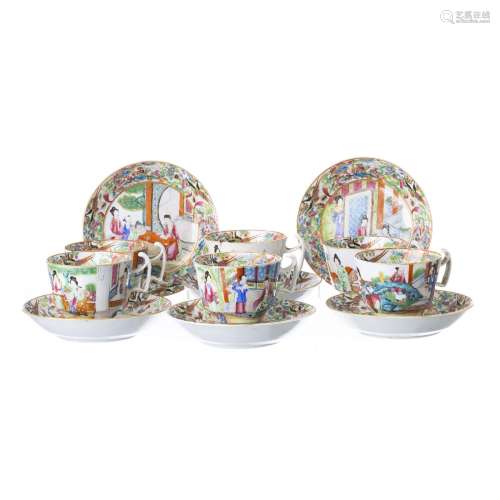 Set of six mandarin cups and saucers, Daoguang