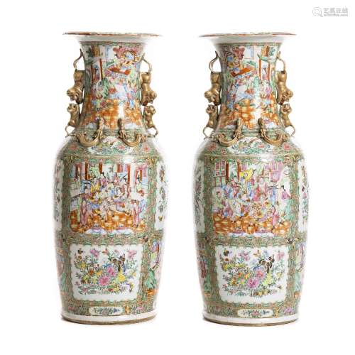 Pair of large Chinese porcelain rose medallion vases, Guangx...