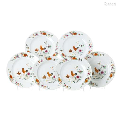Six 'rooster' plates in Chinese porcelain, Qianlong