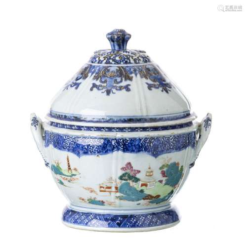 Chinese porcelain landscape tureen, Qianlong