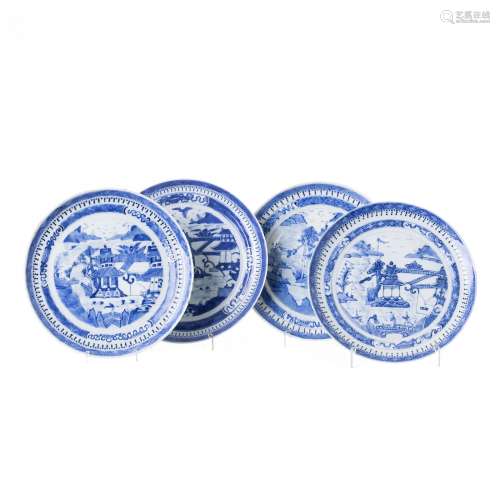 Four Chinese porcelain Canton Daoist plates