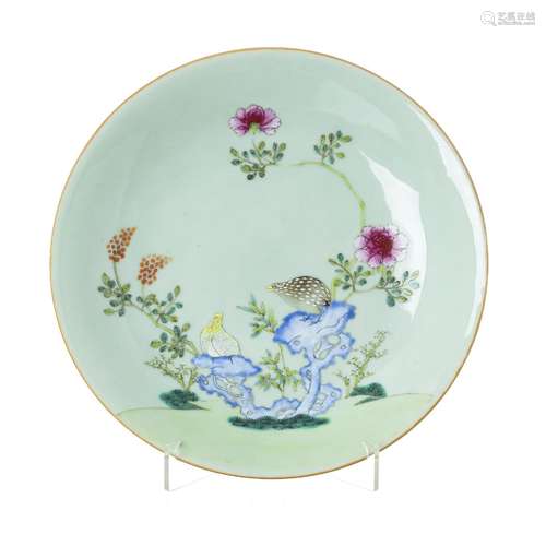 Chinese 'quail' dish in celadon porcelain, Tongzhi