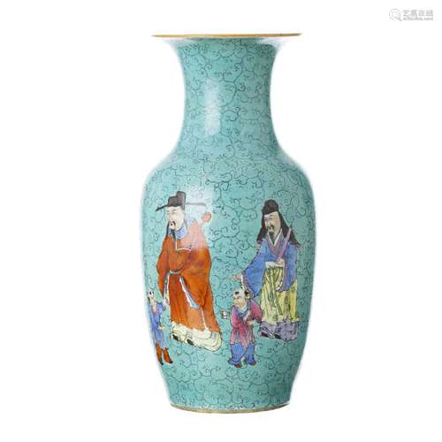 Chinese porcelain Star deities Fu, Lu, and Shou, vase