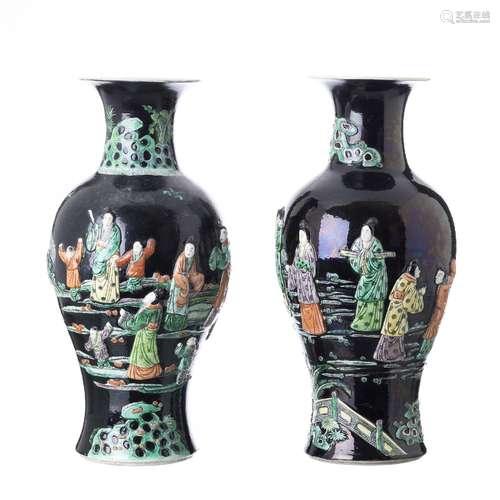 Pair of Chinese porcelain 'famille noir' large vases, Guangx...