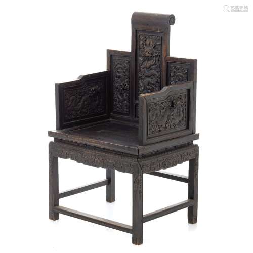 Chinese hardwood dragon Throne chair, Guangxu,