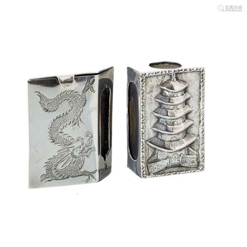 Two Chinese silver matchstick boxes