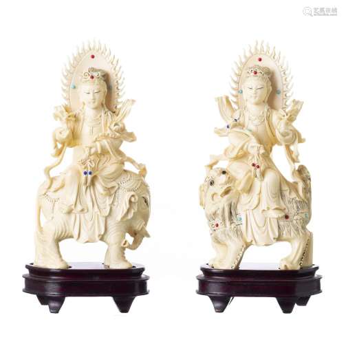 Pair of Ivory guanyins