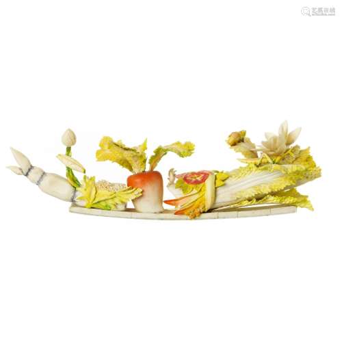 Chinese ivory group grasshopper on vegetables