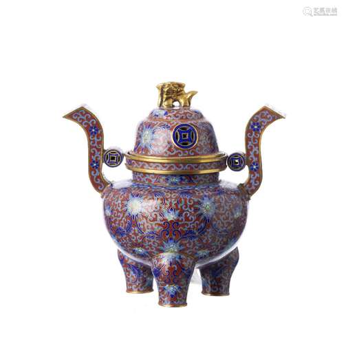 Chinese cloisonne tripod censer