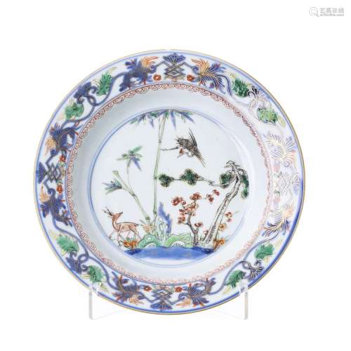 Chinese porcelain 'deer and bird' plate, Kangxi
