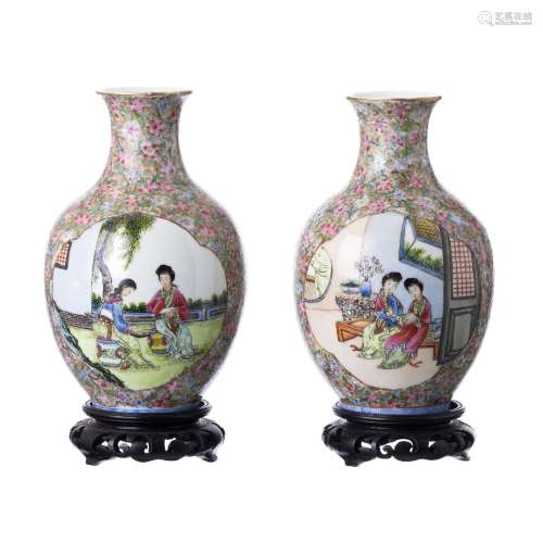 Pair of Chinese porcelain 'Mandarin' vases