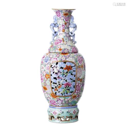 Chinese porcelain open walled millefiore vase, Guangxu