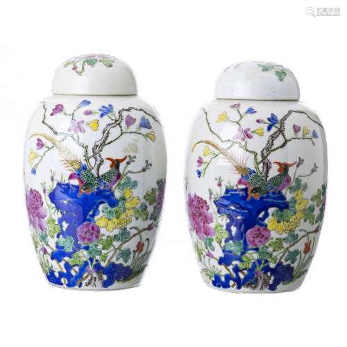 Pair of Chinese porcelain jars with lids, Guangxu