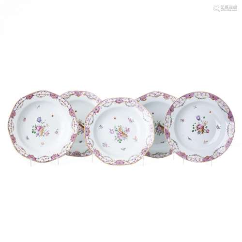 Five Chinese porcelain famille rose plates