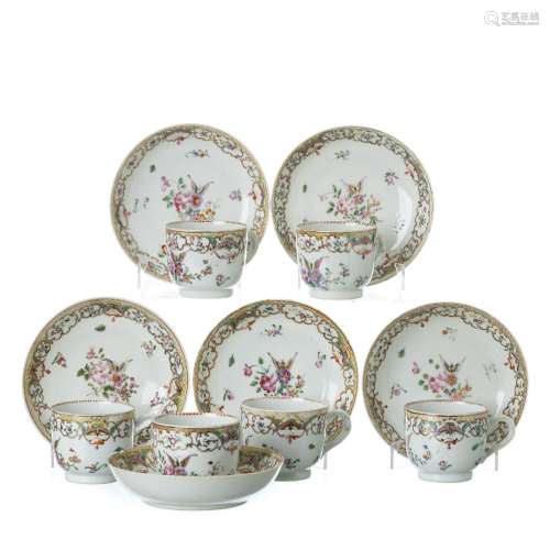 Six Chinese porcelain cups and saucers, Qianlong