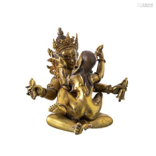 Gilt bronze Bodhisattva Chakrasamvara in union with Vajravar...