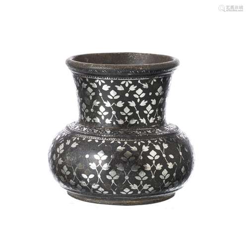 Mughal silver inlaid Bidri Hookah base