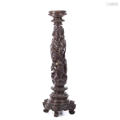 Japanese carved dragon wood column