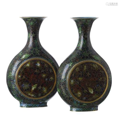 Pair of cloisonné metal vases