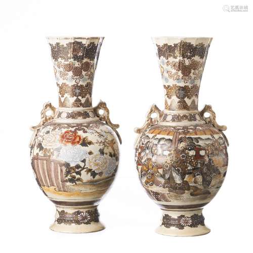 Pair of Satsuma ceramic vases