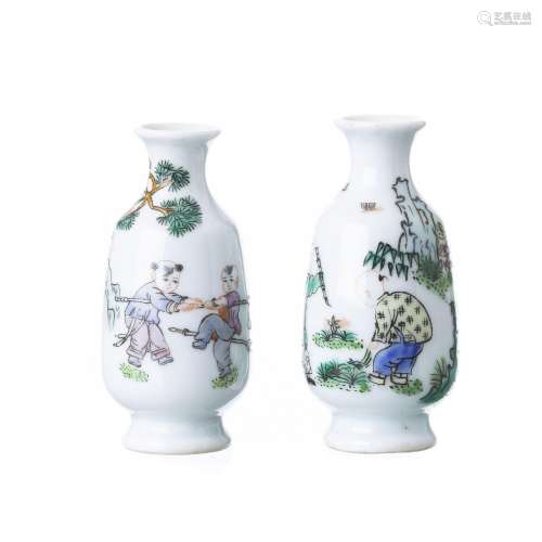 Pair of miniature porcelain 'boys' vases