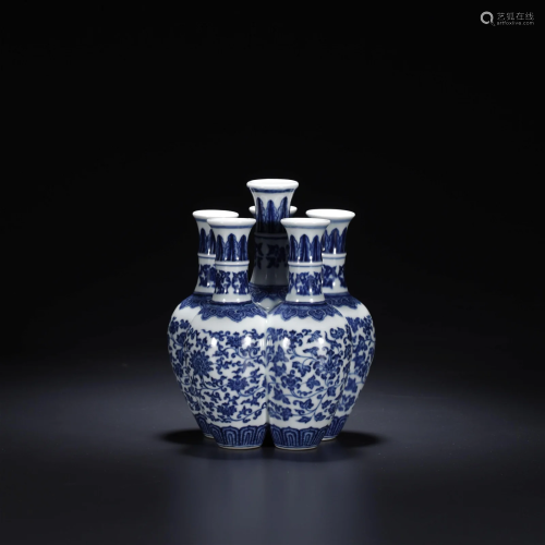 Blue and White Lotus Six-Spouts Vase
