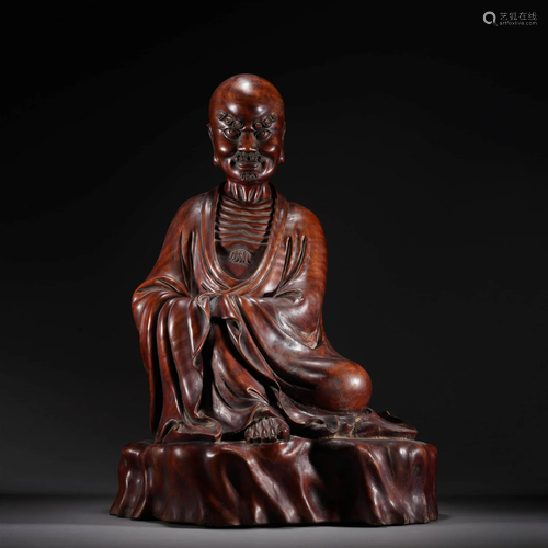 Carved Sandalwood Seated Arhat